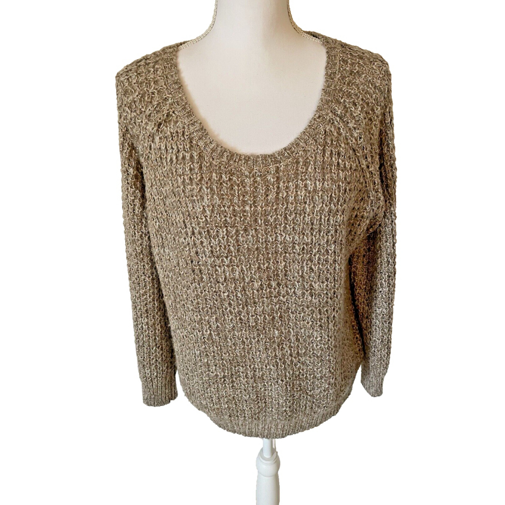 JOIE Alessa Raglan Sleeve Loose Knit Scoop Neck Brown Pullover Sweater Sz L
